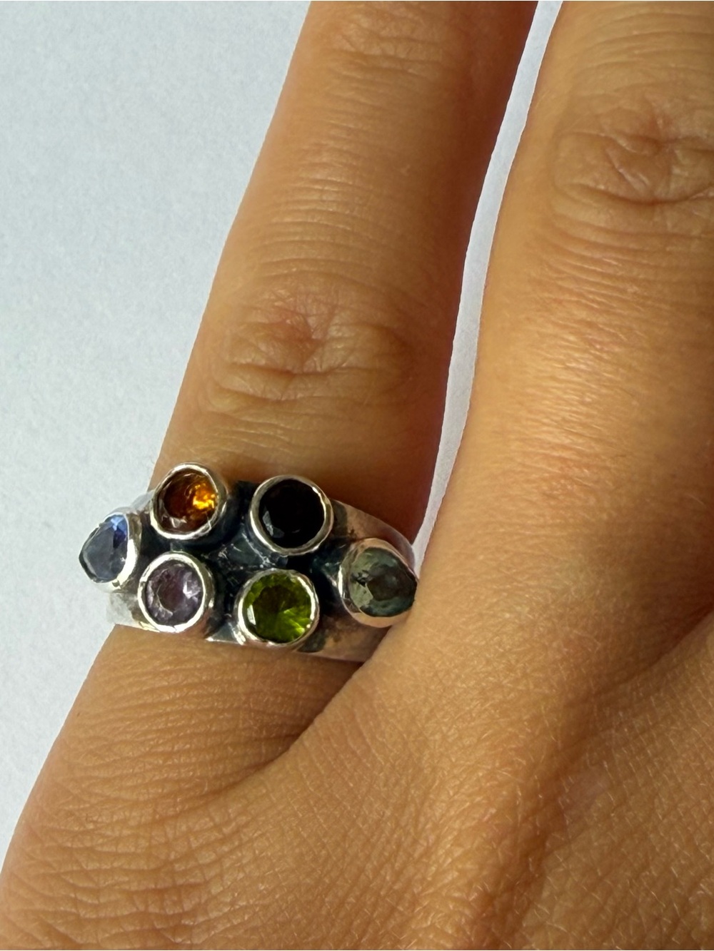 Sterling Silver Multi-Gem Stacking Ring in Green, Black, Purple, Amber